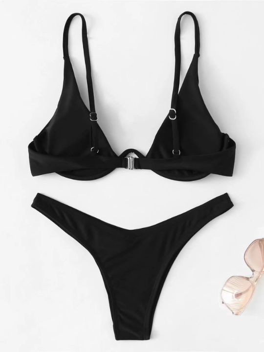 Adjustable Straps High Cut Bikini Swimsuit