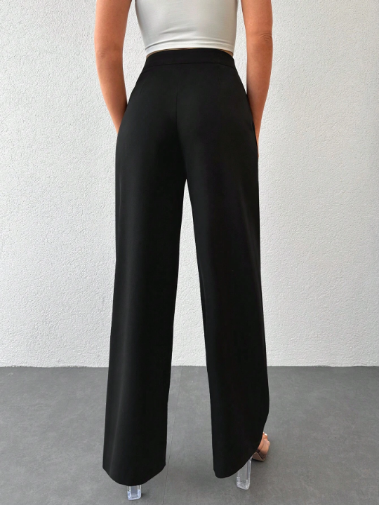 High Waist Plicated Detail Wide Leg Pants