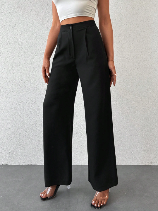 High Waist Plicated Detail Wide Leg Pants