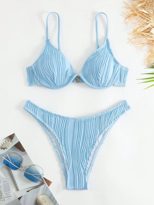 Swim Basics Plain Textured Push Up Bikini Swimsuit