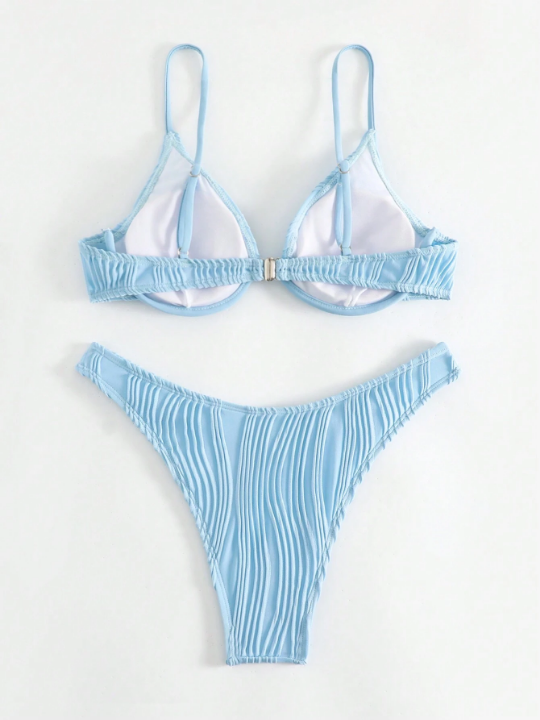 Swim Basics Plain Textured Push Up Bikini Swimsuit