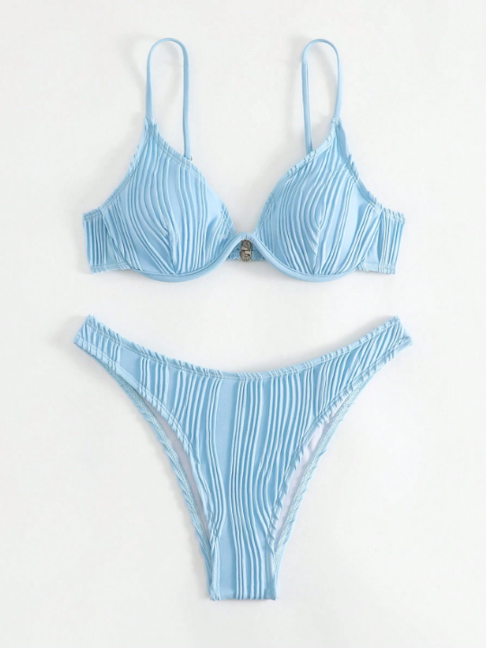 Swim Basics Plain Textured Push Up Bikini Swimsuit