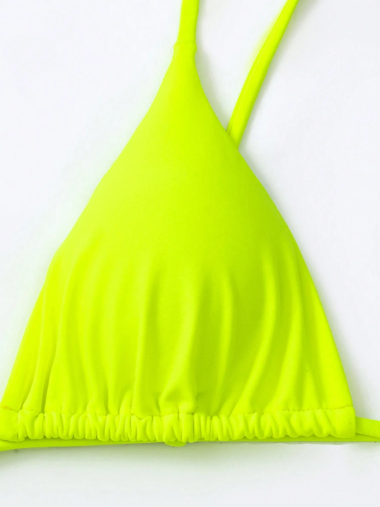 Swim Basics 3pcs Neon Lime Triangle Tie Side Bikini Swimsuit