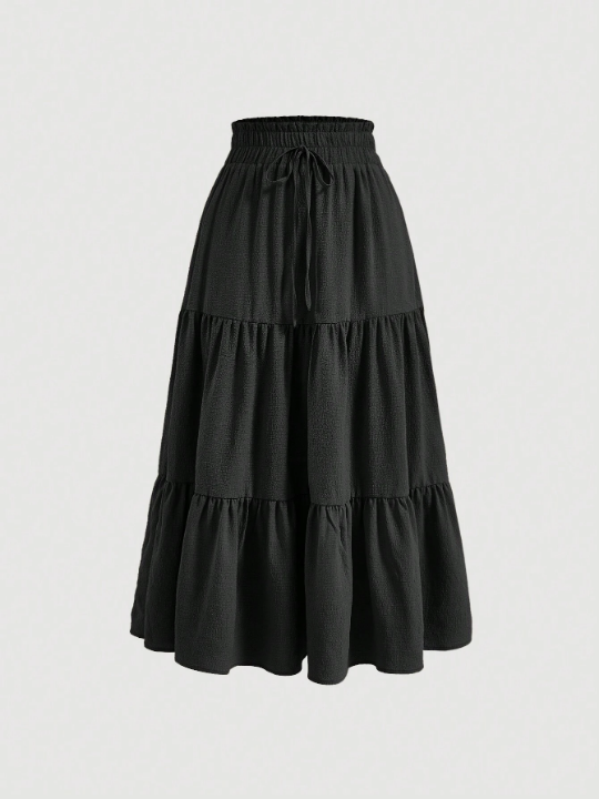 MOD Solid Drawstring Waist Ruffle Hem Skirt