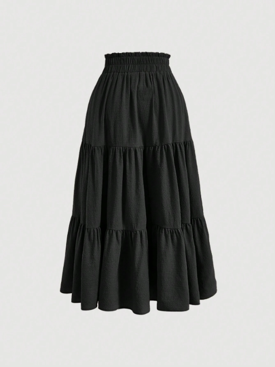 MOD Solid Drawstring Waist Ruffle Hem Skirt