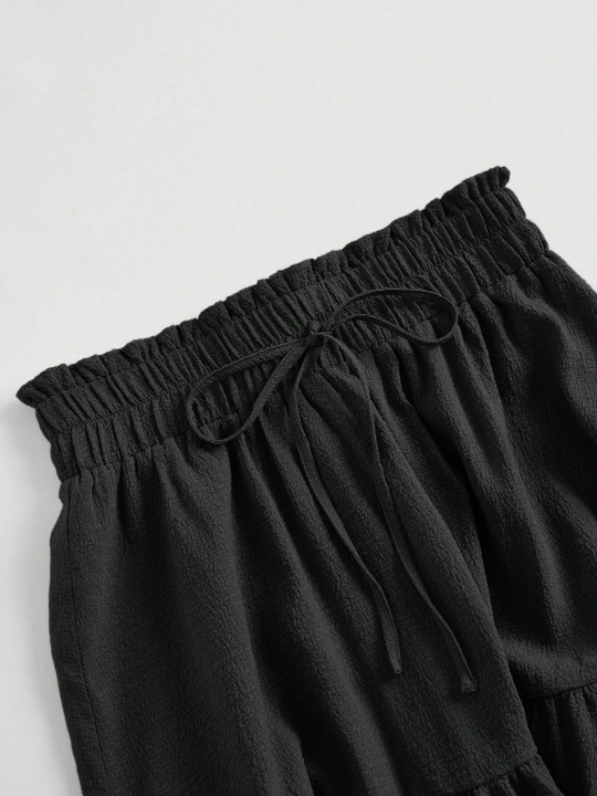 MOD Solid Drawstring Waist Ruffle Hem Skirt