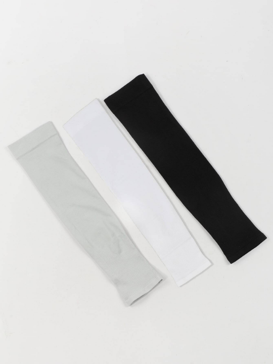 3pairs/set Men's Sun Protection Breathable Arm Sleeves With Elastic No Finger Hole Design In Black, White And Grey, For Outdoor Sports Travel Styling