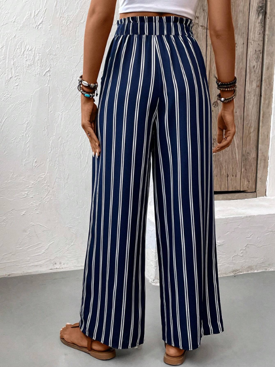 VCAY Striped Print Wide Leg Pants