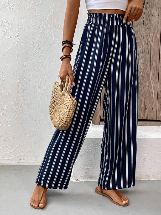 VCAY Striped Print Wide Leg Pants