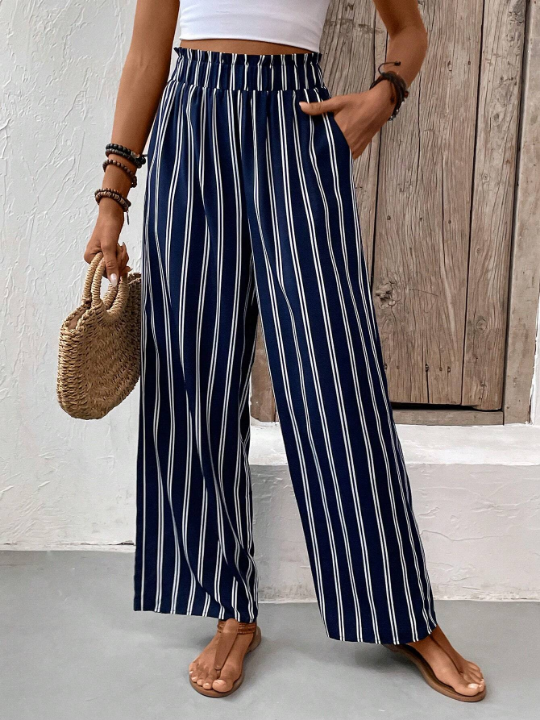 VCAY Striped Print Wide Leg Pants