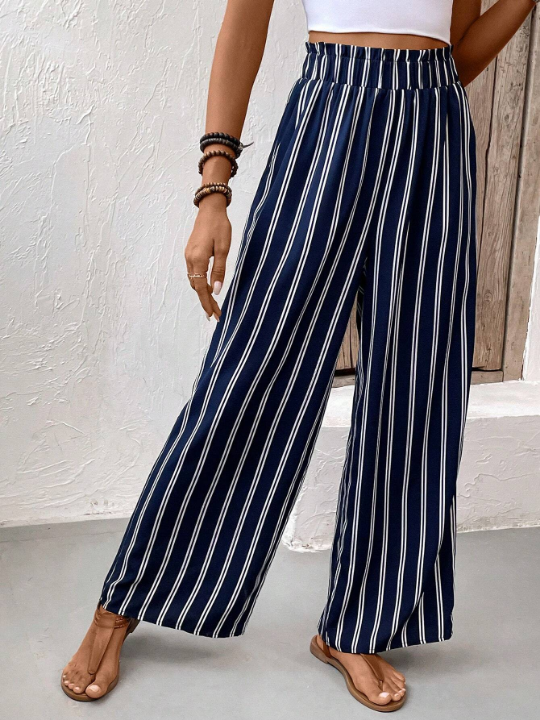 VCAY Striped Print Wide Leg Pants