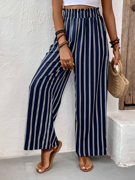 VCAY Striped Print Wide Leg Pants