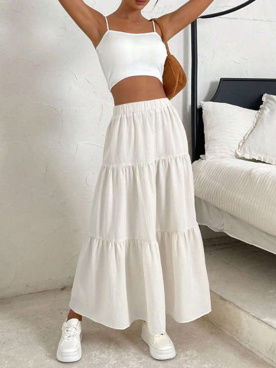 EZwear High Waist Ruffle Hem Skirt