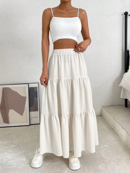 EZwear High Waist Ruffle Hem Skirt