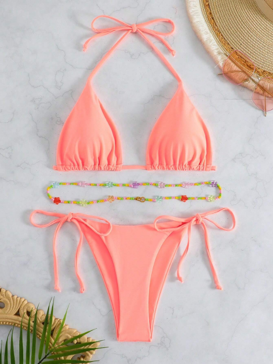 Halter Triangle Tie Side Bikini Swimsuit