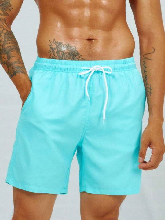 Manfinity Swimmode Men Solid Drawstring Waist Swim Trunks