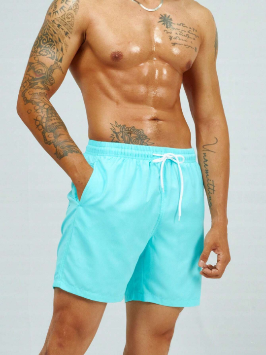 Manfinity Swimmode Men Solid Drawstring Waist Swim Trunks