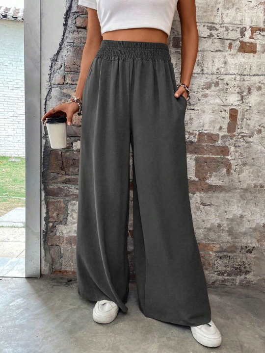 LUNE Solid Elastic Waist Pants