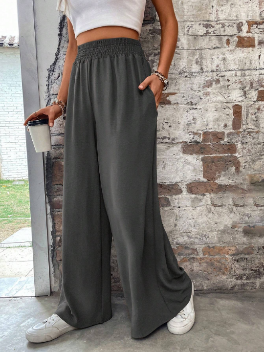 LUNE Solid Elastic Waist Pants