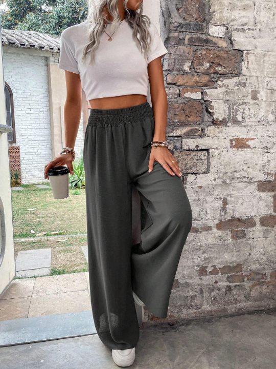 LUNE Solid Elastic Waist Pants