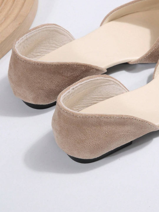 Women Apricot Stitch Detail Flats, Elegant Point Toe Ballet Flats For Outdoor