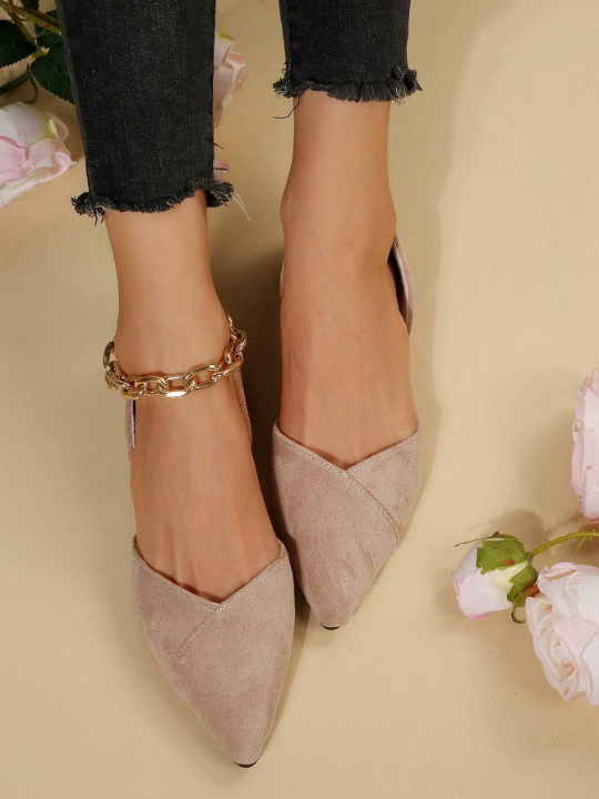 Women Apricot Stitch Detail Flats, Elegant Point Toe Ballet Flats For Outdoor