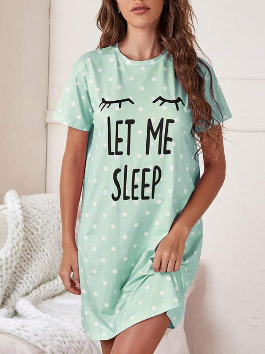 Slogan & Polka Dot Print Nightdress