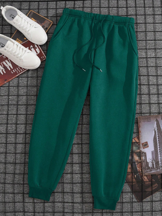 Men Solid Drawstring Waist Sweatpants