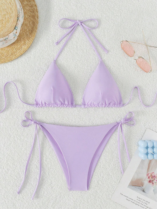 Swim Basics Halter Triangle Tie Side Bikini Swimsuit