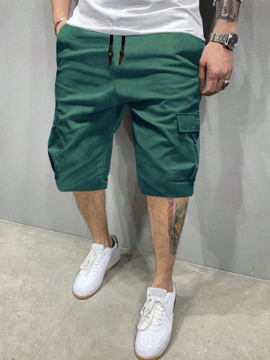 Manfinity Hypemode Men Flap Pocket Drawstring Waist Loose Cargo Shorts