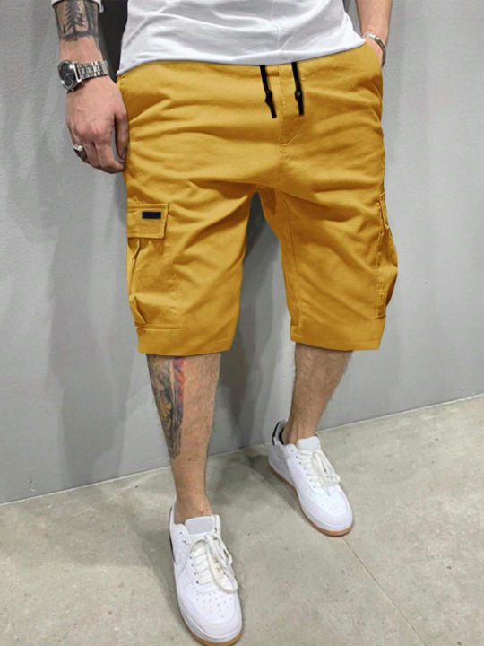 Manfinity Homme Men Flap Pocket Drawstring Waist Oversize Cargo Shorts