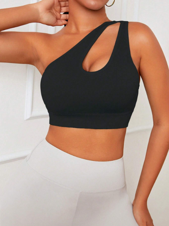 Yoga Sxy One Shoulder Cut Out Crop Sports Bra