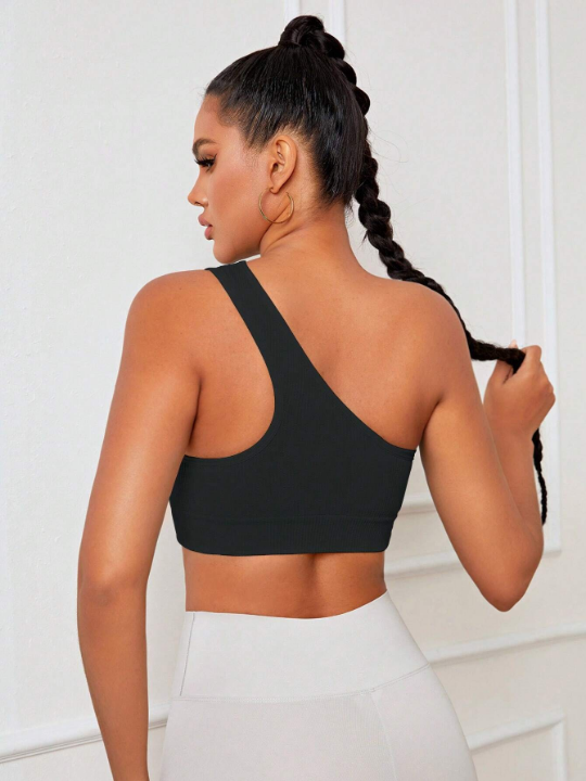 Yoga Sxy One Shoulder Cut Out Crop Sports Bra