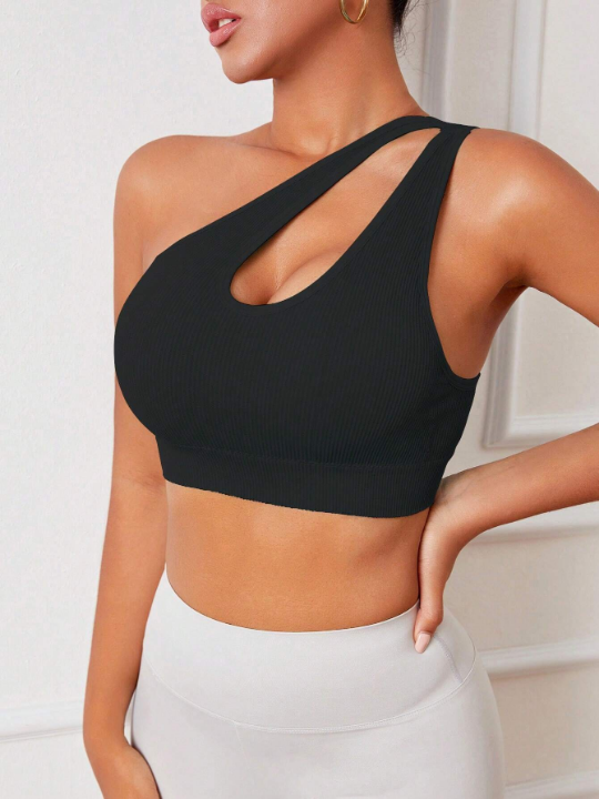 Yoga Sxy One Shoulder Cut Out Crop Sports Bra