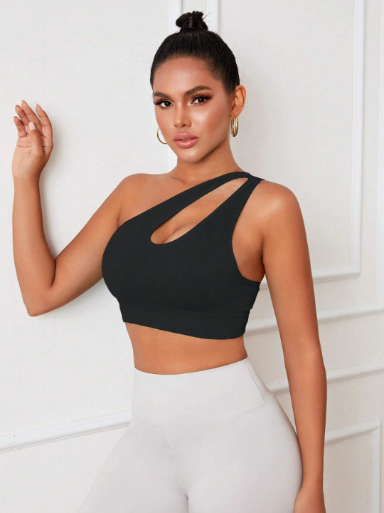 Yoga Sxy One Shoulder Cut Out Crop Sports Bra