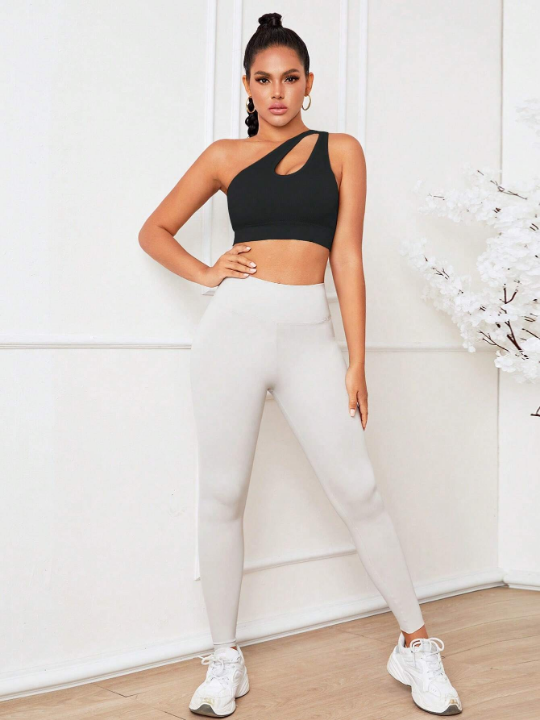 Yoga Sxy One Shoulder Cut Out Crop Sports Bra