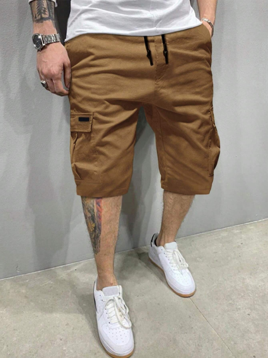 Manfinity Homme Loose Fit Men's Cargo Shorts With Flap Pockets And Drawstring Waist