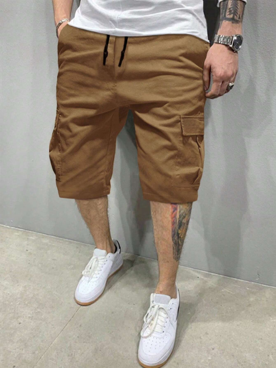 Manfinity Homme Loose Fit Men's Cargo Shorts With Flap Pockets And Drawstring Waist