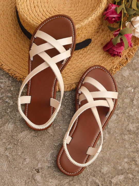 Women Criss Cross Hollow Out Flat Sandals, Fashionable Outdoor Slingback Sandals