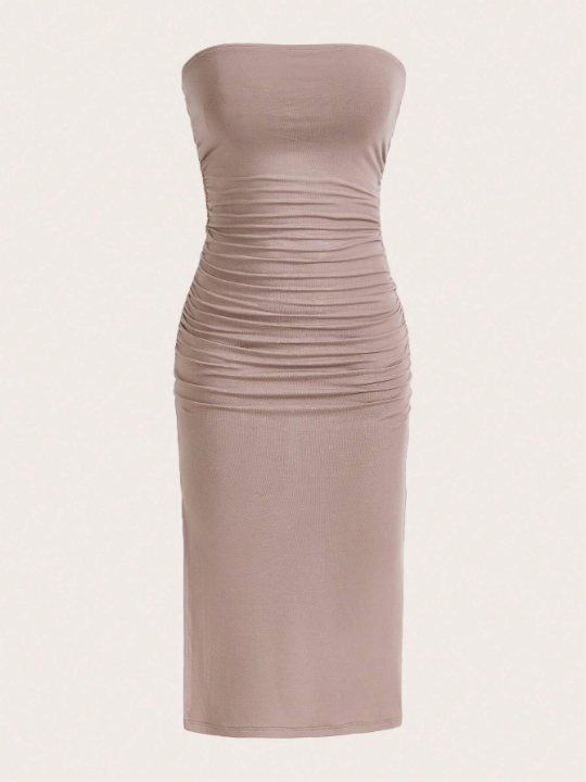 EZwear Solid Ruched Tube Dress