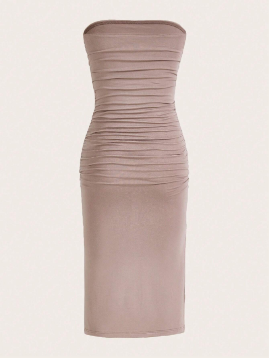 EZwear Solid Ruched Tube Dress