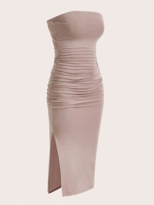 EZwear Solid Ruched Tube Dress