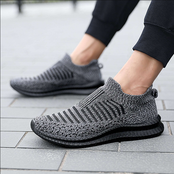 Sporty Sneakers For Men, Striped Pattern Slip On Running Shoes