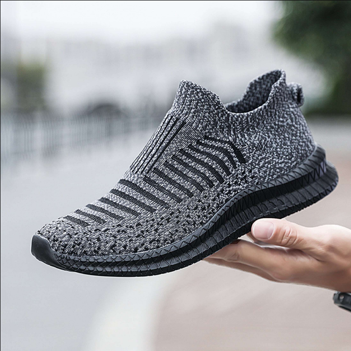 Sporty Sneakers For Men, Striped Pattern Slip On Running Shoes