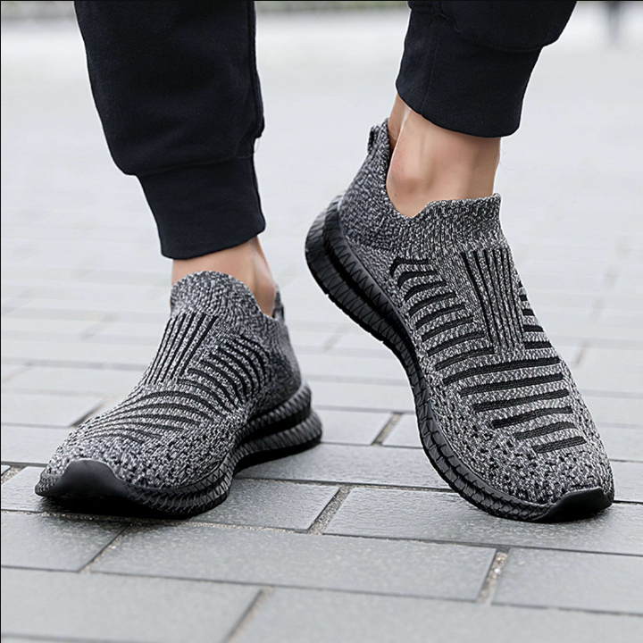 Sporty Sneakers For Men, Striped Pattern Slip On Running Shoes