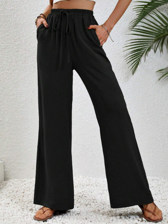 LUNE Drawstring Waist Wide Leg Pants