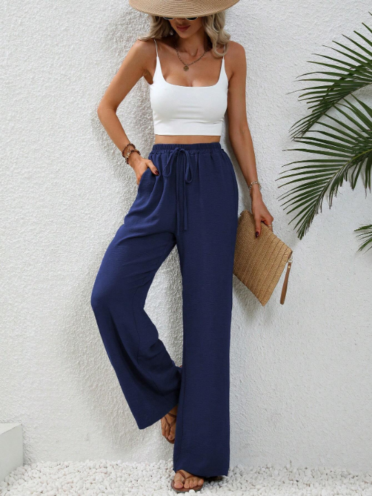 LUNE Drawstring Waist Wide Leg Pants