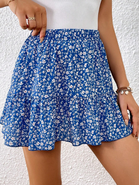 VCAY Ditsy Floral Print Ruffle Hem Skirt