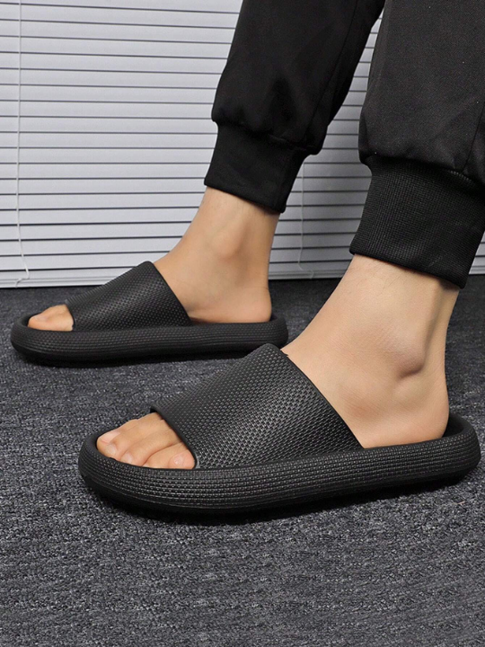 Men Minimalist Single Band Slides, Black Outdoor EVA Slides