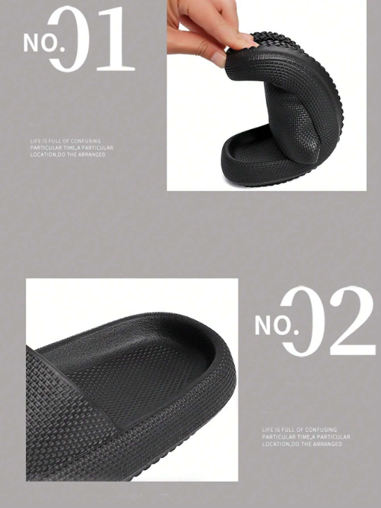 Men Minimalist Single Band Slides, Black Outdoor EVA Slides